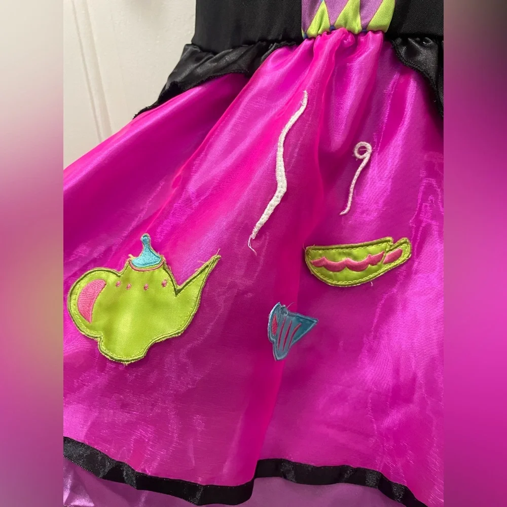 Disney Alice in Wonderland Mad Hatter Girls Costume Dress Pink‎ Green 8/10 Tulle